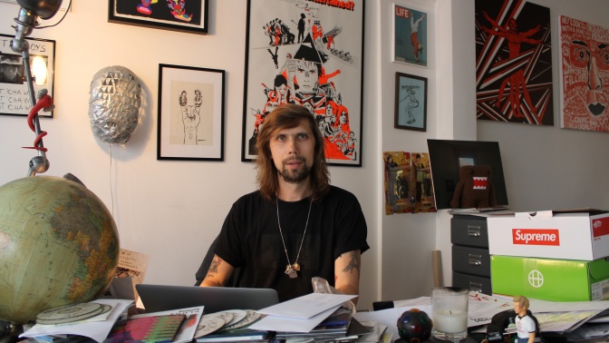 Pedro Winter (Busy P) at his desk in Montmartre