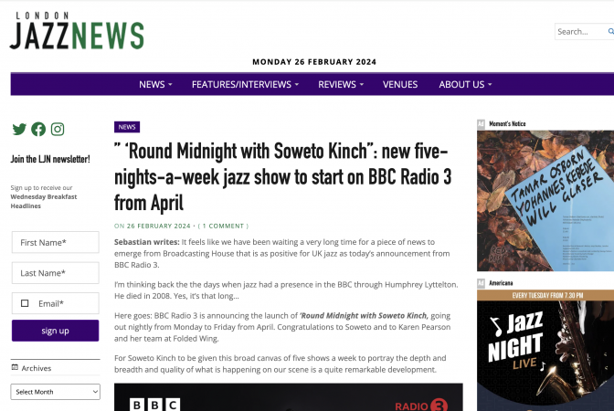 'Round Midnight in London Jazz News
