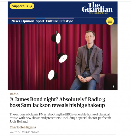 ‘A James Bond night? Absolutely!’ Radio 3 boss Sam Jackson reveals his big shakeup