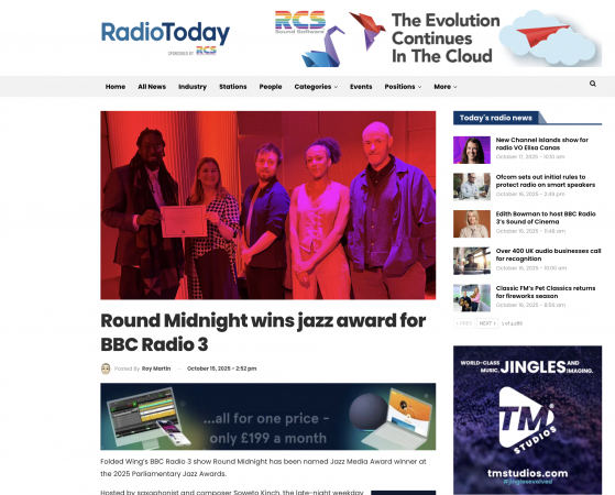 Radio Today Reports on Parliamentary Award Win