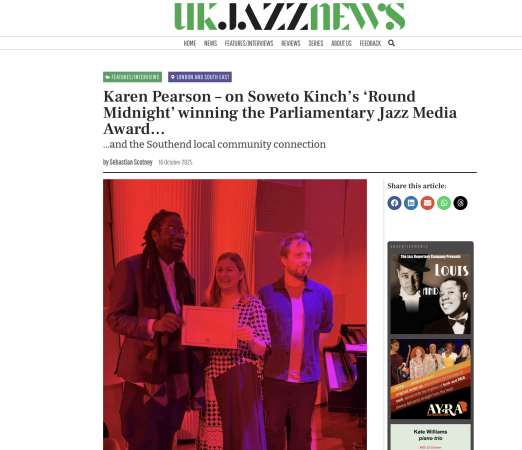 UK Jazz News reports on 'Round Midnight's win at the 2025 Parliamentary Jazz Awards